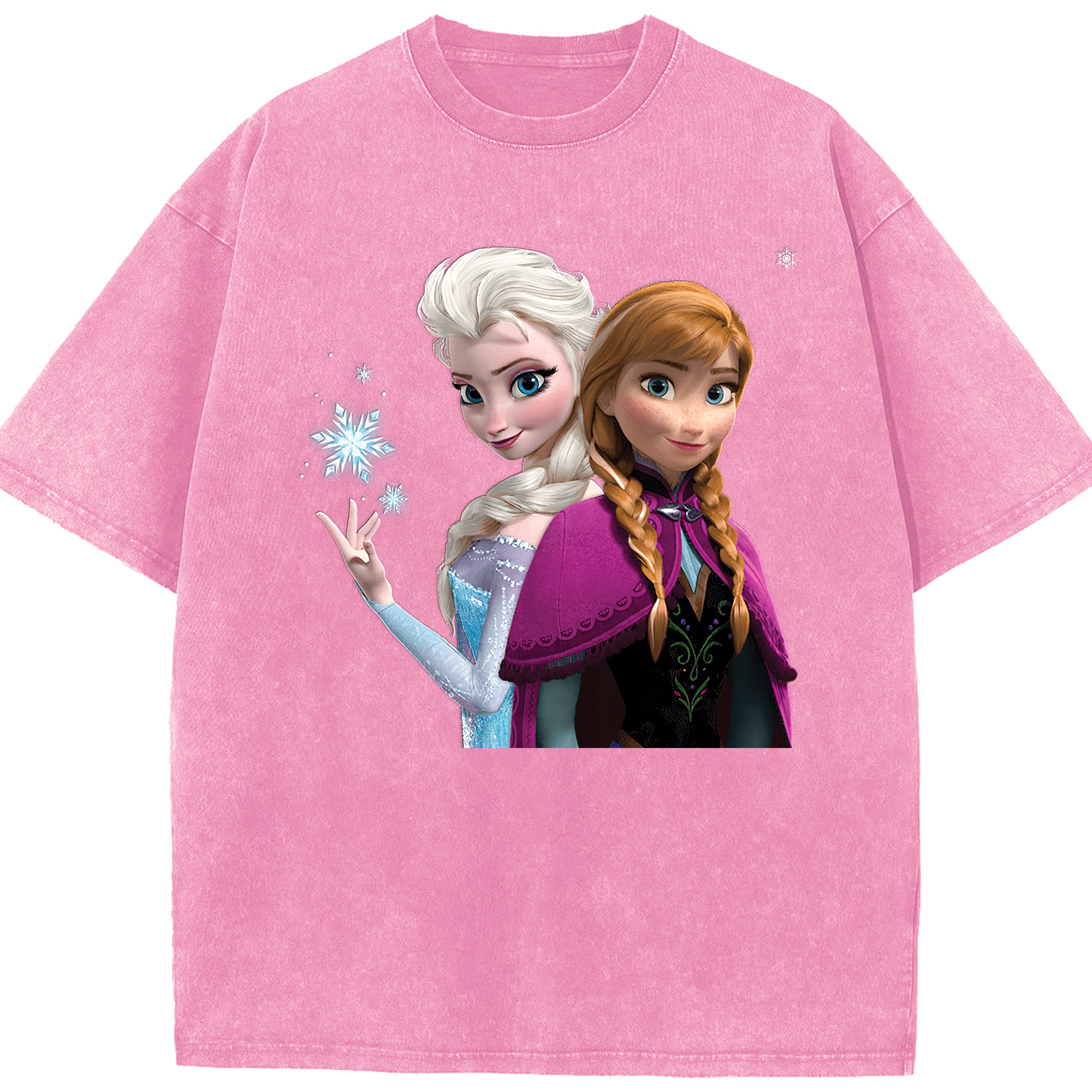 （画像用） アナと雪の女王 アンナ エルサ Frozen Anna Elsa 綿100% ヴィンテージ風 半袖Tシャツ（フロントプリント）